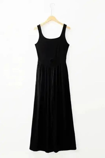 Peekaboo Wide Leg Jumpsuit - Black Square Neck Sleeveless