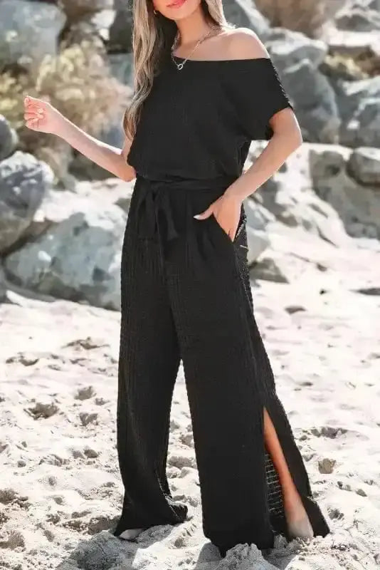 Shadow Check One Shoulder Jumpsuit