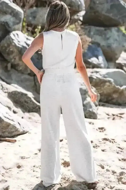 Silver Drift Sleeveless Drawstring Jumpsuit with Cut-Out Detail