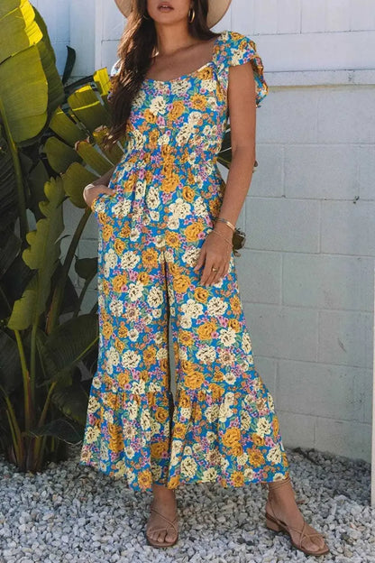 Yellow Floral Elegant Jumpsuit