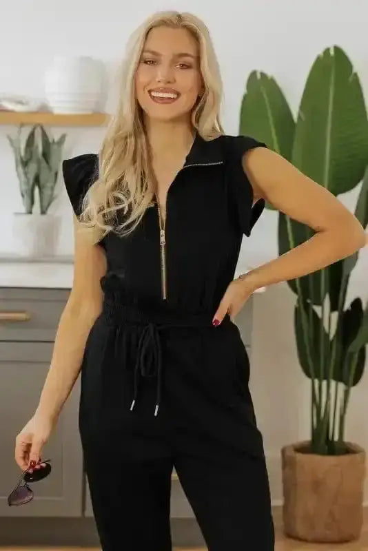 Zipped Elegance Casual Jumpsuit