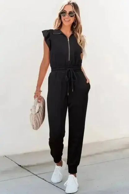 Zipped Elegance Casual Jumpsuit