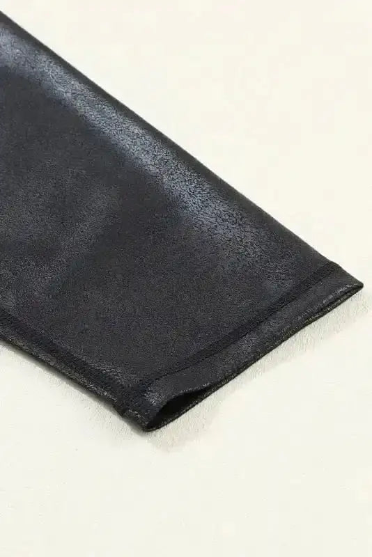 Black Crossed Waist High Rise Leather Look Leggings