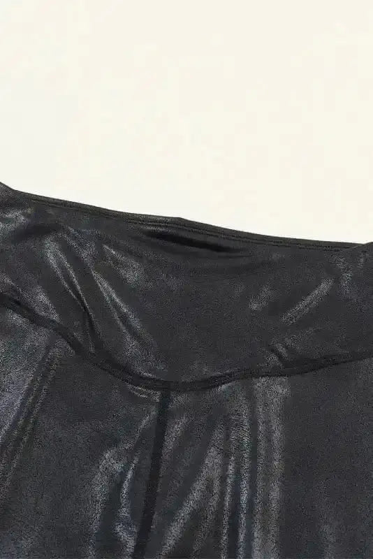 Black Crossed Dip Waist Sleek Leather Leggings