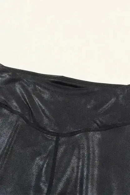Black Crossed Dip Waist Sleek Leather Leggings