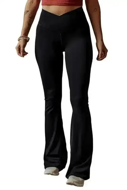 V-Curve Black Flared Leggings