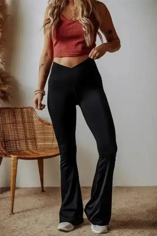 V-Curve Black Flared Leggings