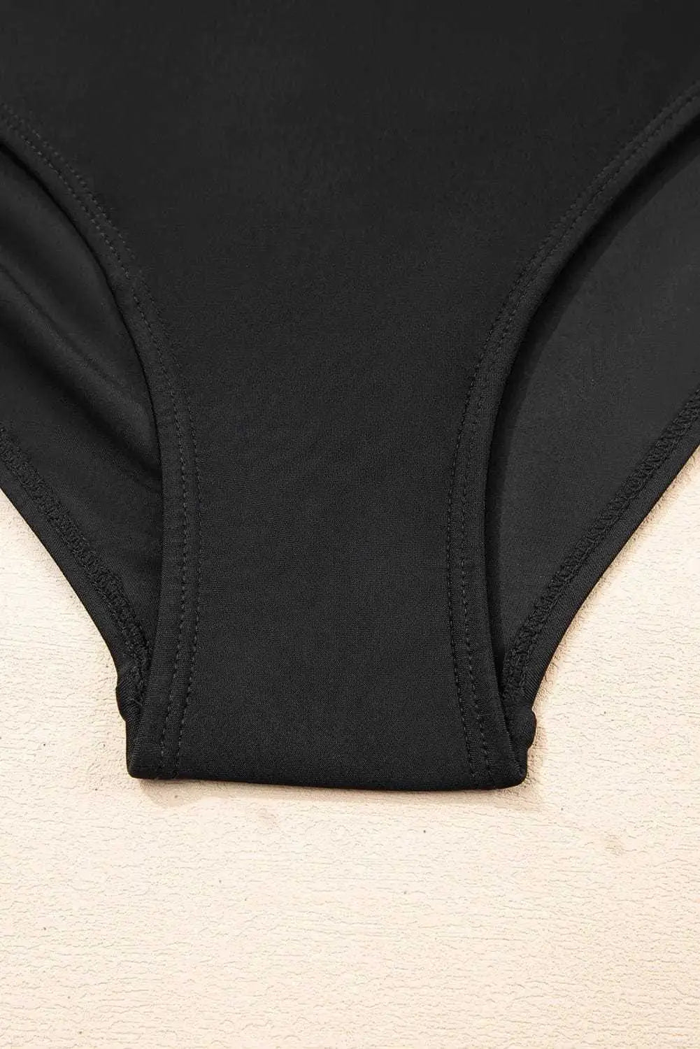 Black Ruched Swim Dress Cut-Out Padded Cups Flare Hem
