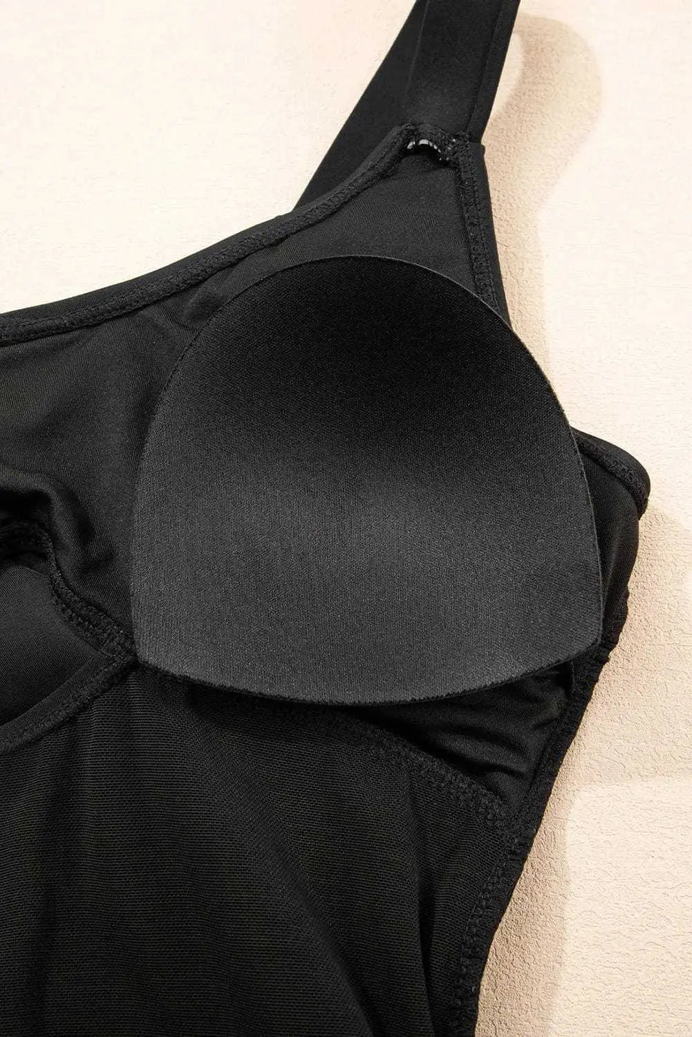 Black Ruched Swim Dress Cut-Out Padded Cups Flare Hem