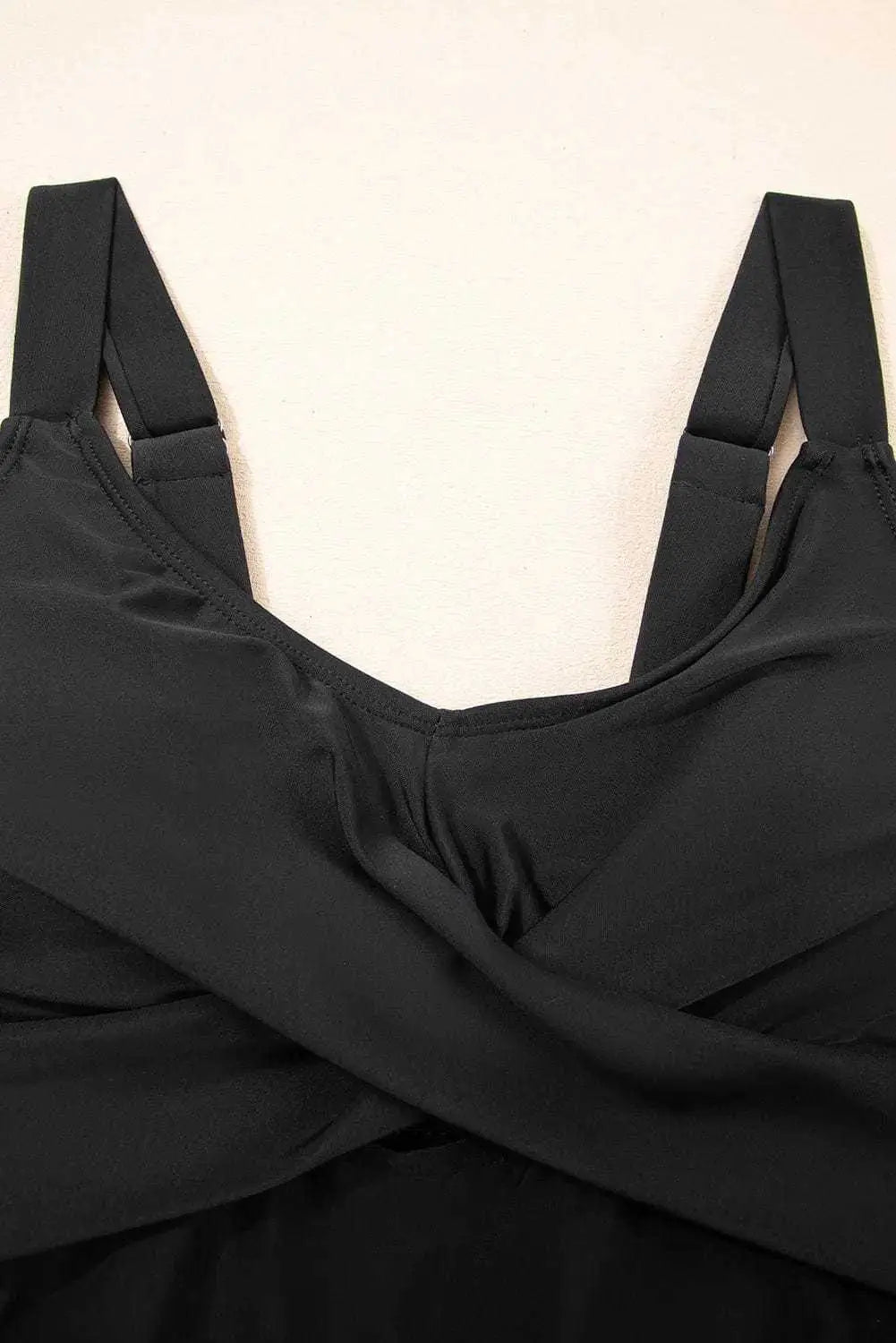 Black Ruched Swim Dress Cut-Out Padded Cups Flare Hem