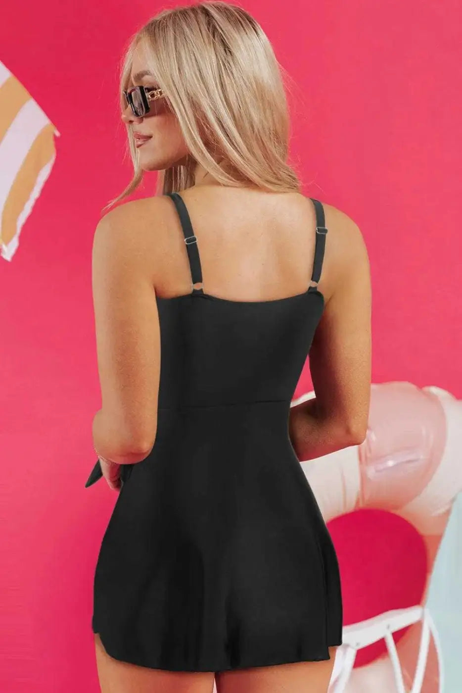 Black Sleek Side-Tied Swim Dress Women UK