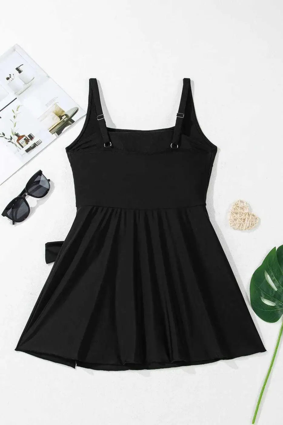Black Sleek Side-Tied Swim Dress Women UK