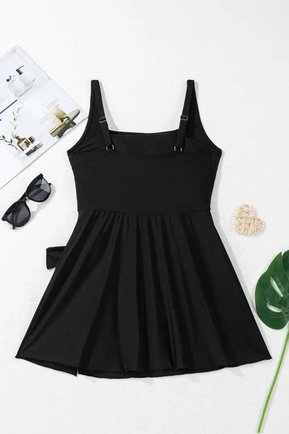 Black Sleek Side-Tied Swim Dress Women UK | S–2XL