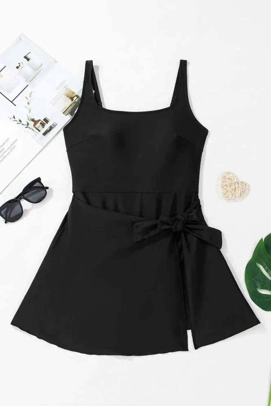 Black Sleek Side-Tied Swim Dress Women UK