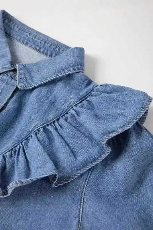 Dusk Blue Ruffled Denim Shirt Women UK | Casual Chic