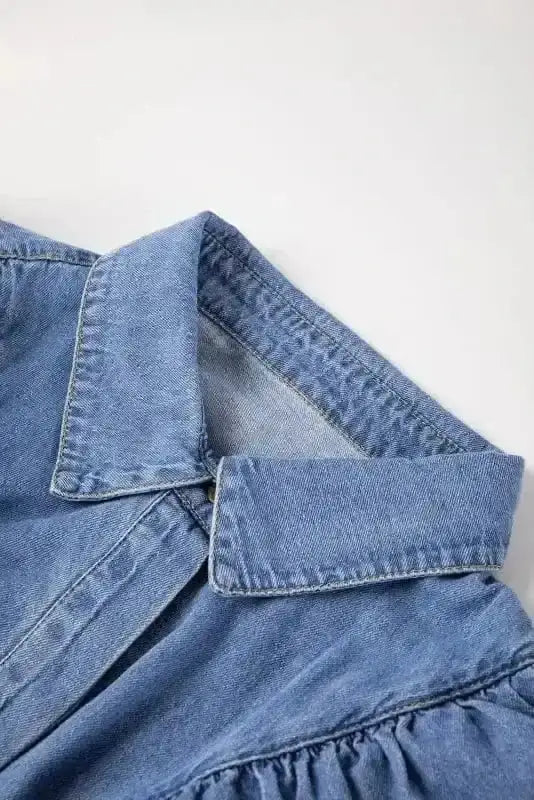 Dusk Blue Ruffled Denim Shirt Women UK | Casual Chic
