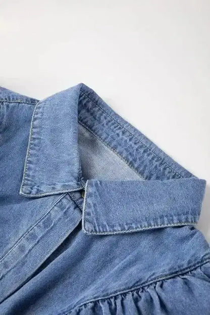 Dusk Blue Ruffled Denim Shirt Women UK | Casual Chic