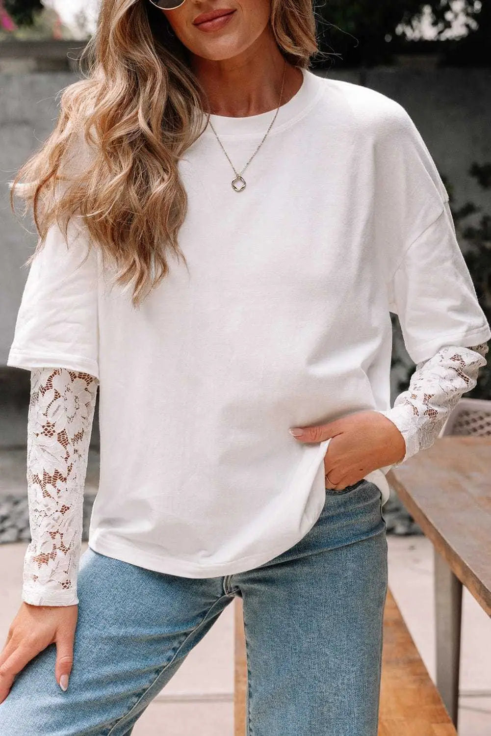 White Romantic Lace Long Sleeve Top Women UK