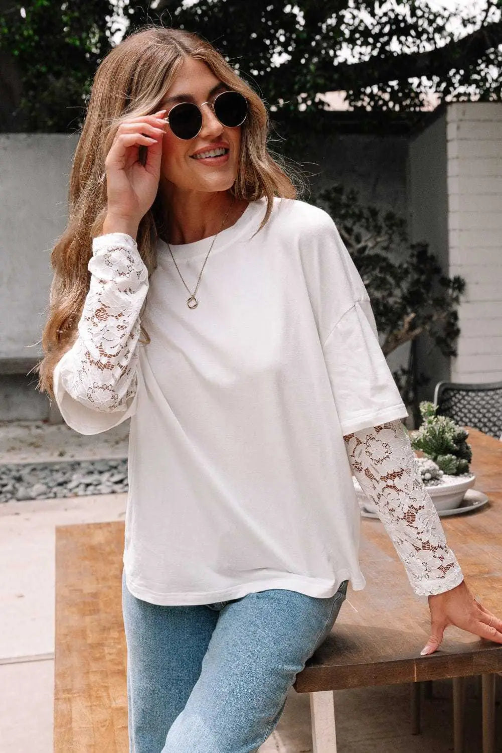 White Romantic Lace Long Sleeve Top Women UK