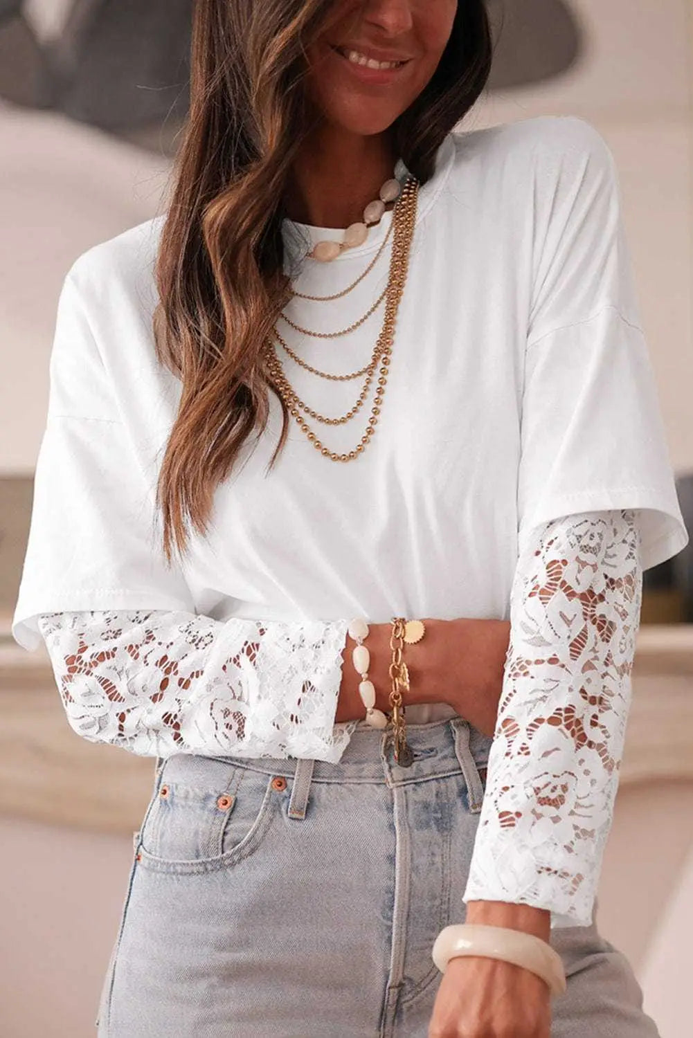 White Romantic Lace Long Sleeve Top Women UK