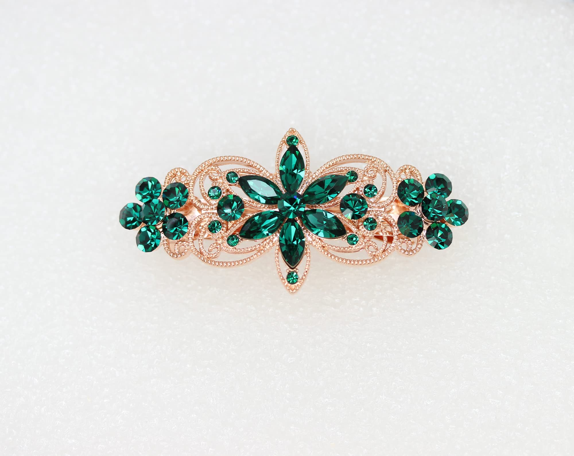 Faship Gorgeous Green Rhinestone Flora Hair Barrette Clip – Emerald Crystal Jewelry