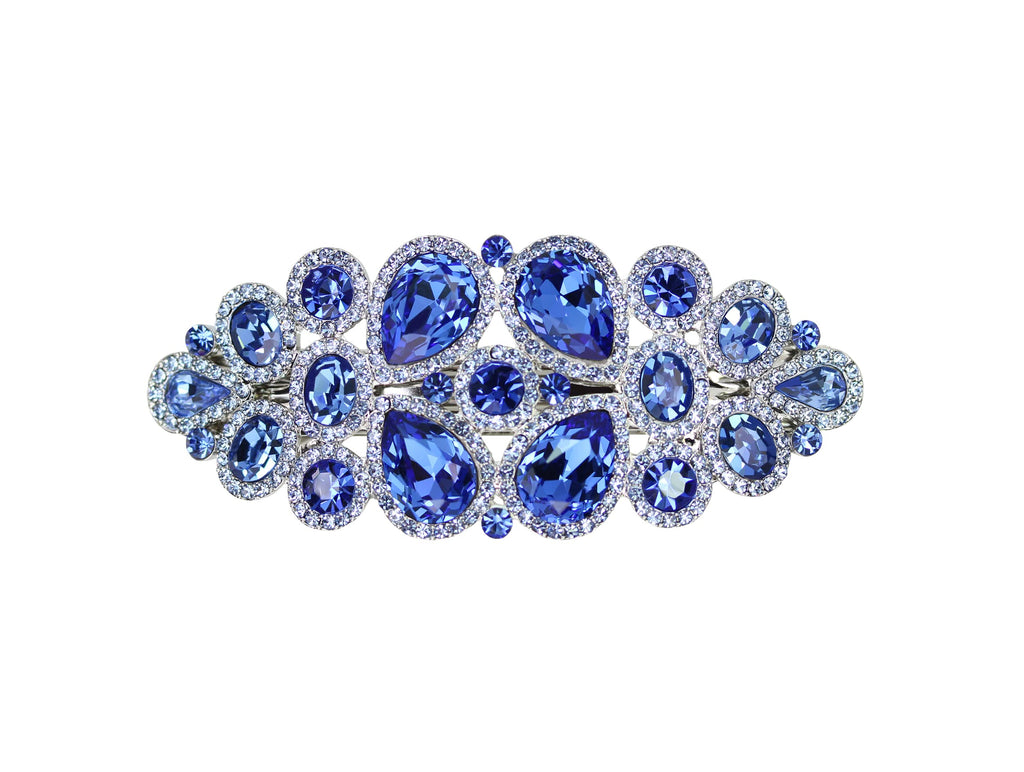 Faship Gorgeous Blue Rhinestone Floral Hair Barrette Clip | Bridal Jewelry