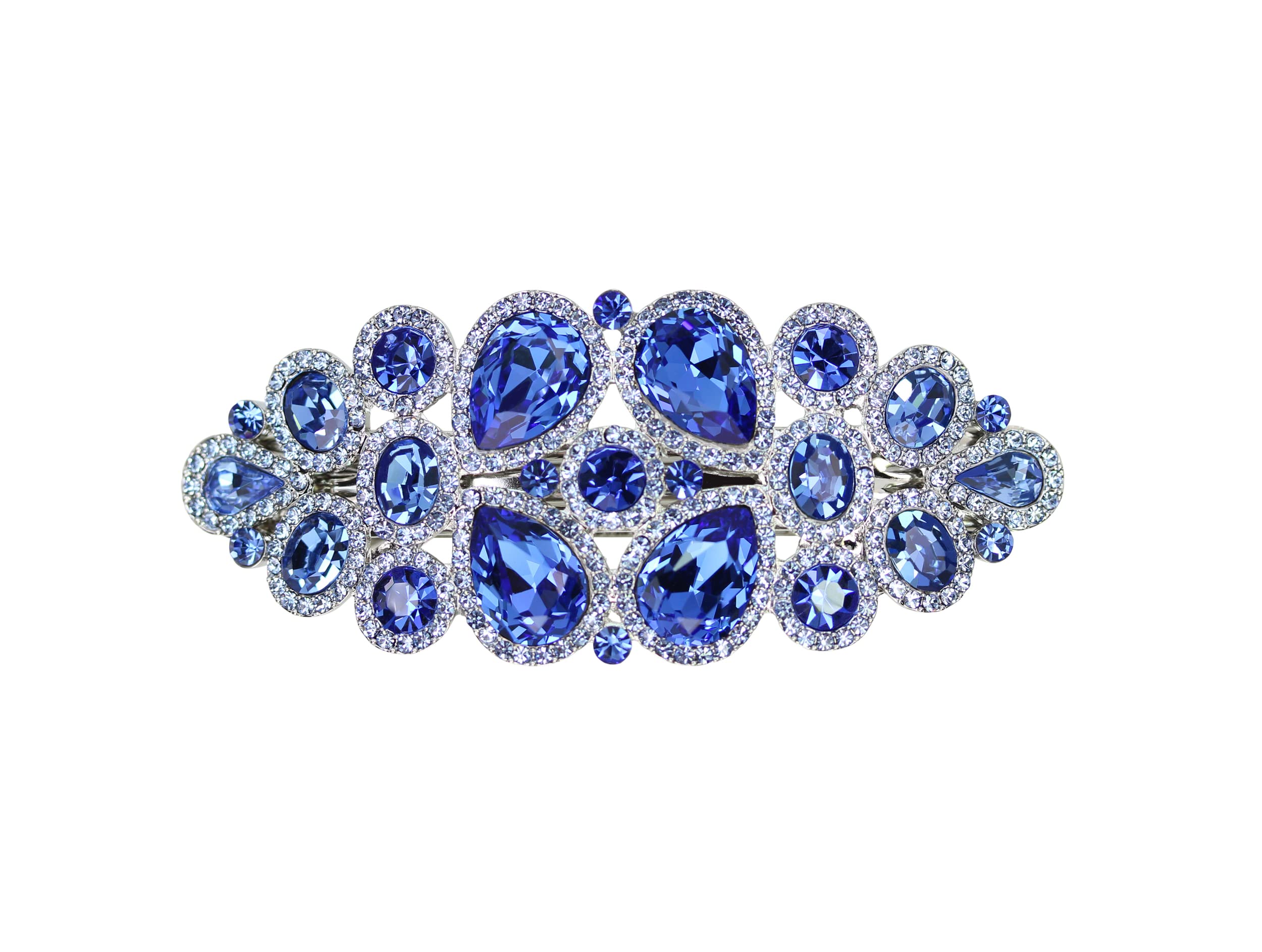 Faship Gorgeous Blue Rhinestone Floral Hair Barrette Clip | Bridal Jewelry
