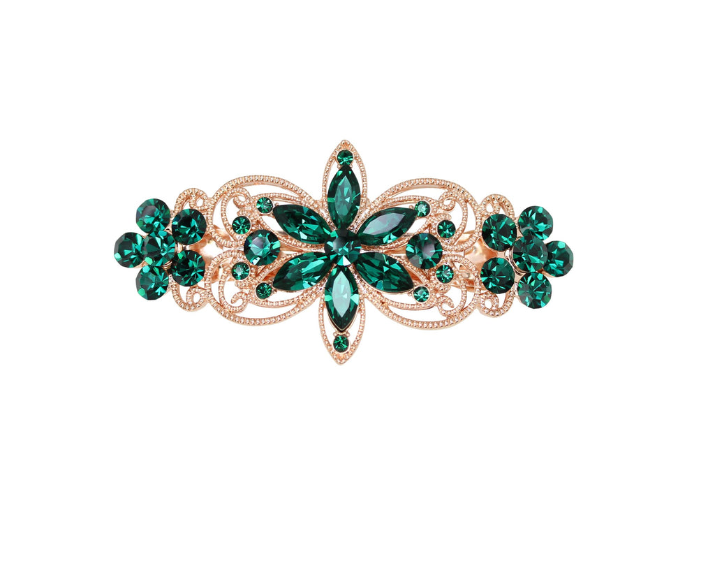 Faship Gorgeous Green Rhinestone Flora Hair Barrette Clip – Emerald Crystal Jewelry