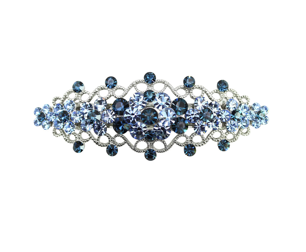 Faship Gorgeous Navy Blue Rhinestone Floral Hair Barrette | Bridal & Prom Accessory