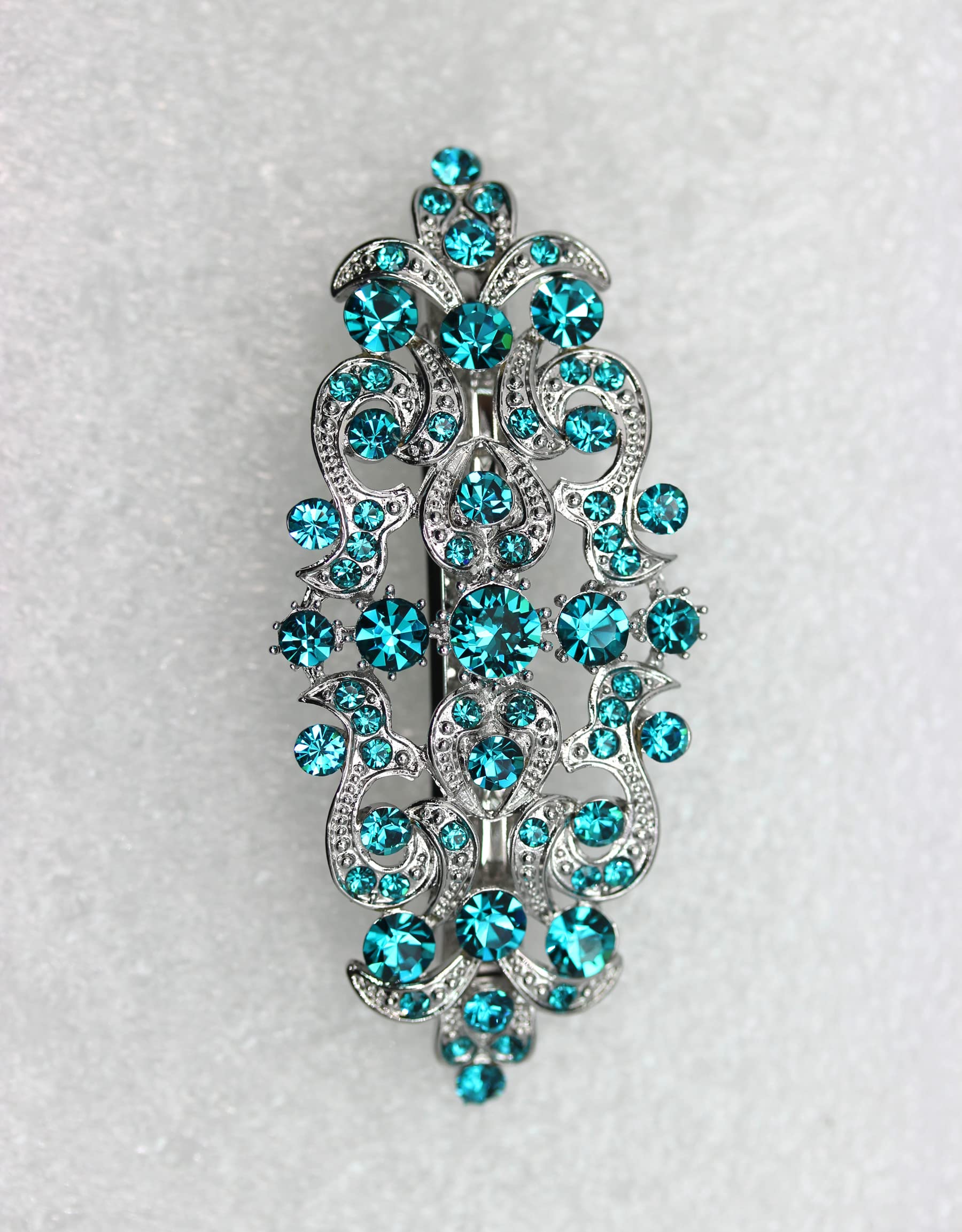 Faship Malibu Blue Teal Rhinestone Floral Hair Barrette Clip