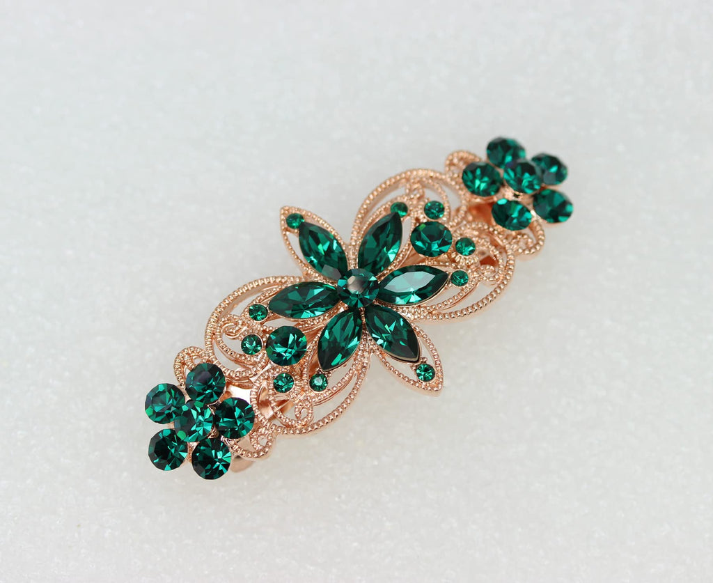 Faship Gorgeous Green Rhinestone Flora Hair Barrette Clip – Emerald Crystal Jewelry