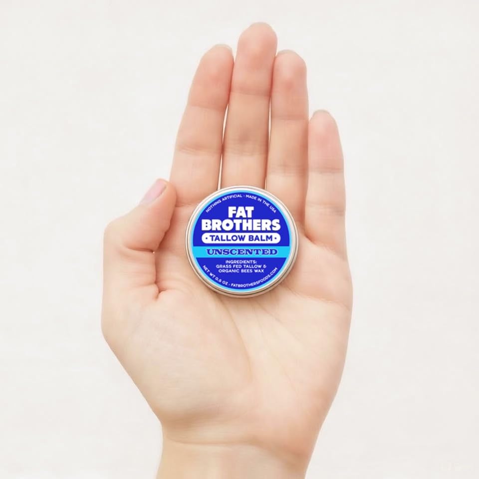 Fat Brothers Tallow Balm – Unscented 2-Ingredient Lip Balm, 0.5 oz Tin (4-Pack)