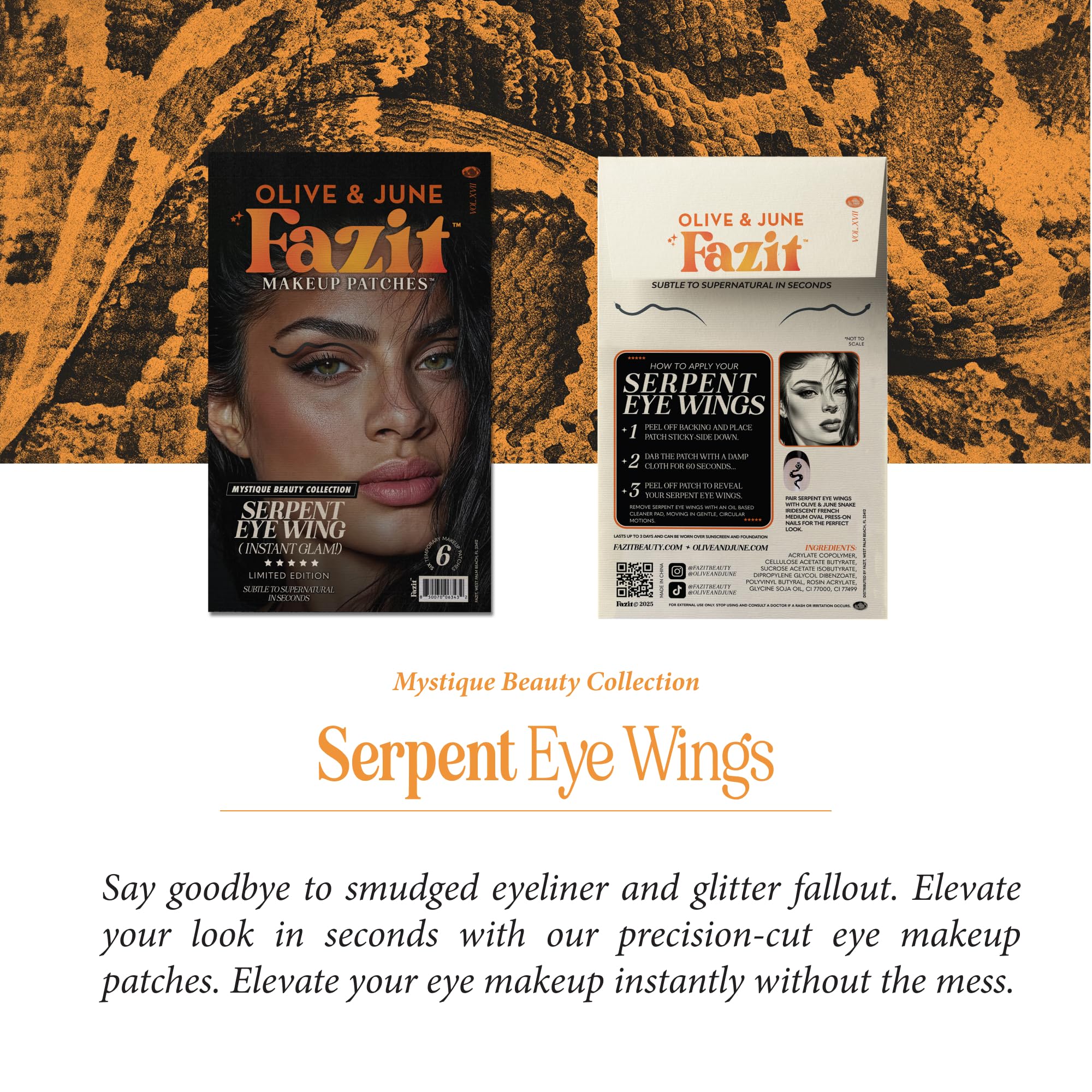 Fazit Makeup Patches – Halloween Serpent Eye Wings Glitter for Festival Glam