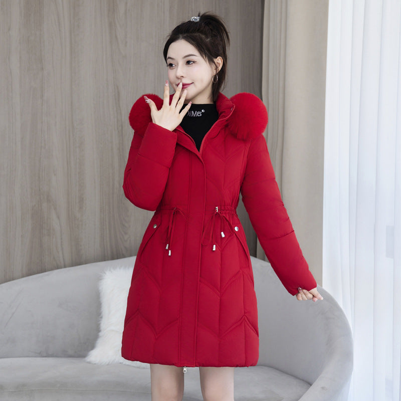 Large Fur Collar Coat Mid-length Thickened Cotton Jacket