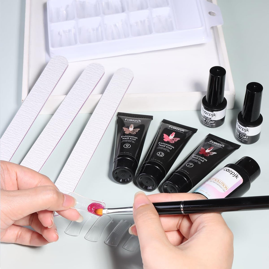 Fcozpjk Poly Gel Nail Kit with UV Lamp – 12 Colors Builder Gel for Beginners
