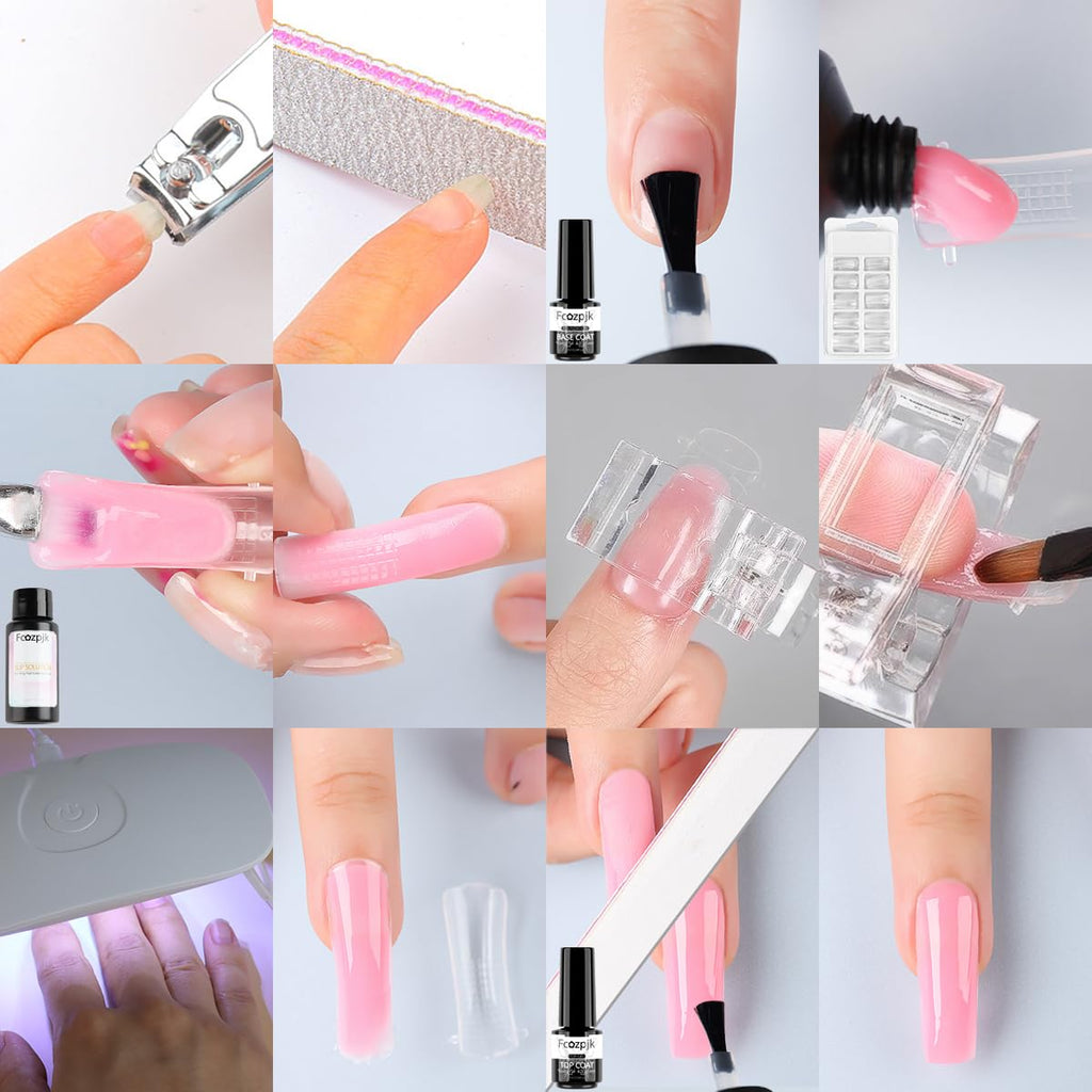 Fcozpjk Poly Gel Nail Kit with UV Lamp – 12 Colors Builder Gel for Beginners