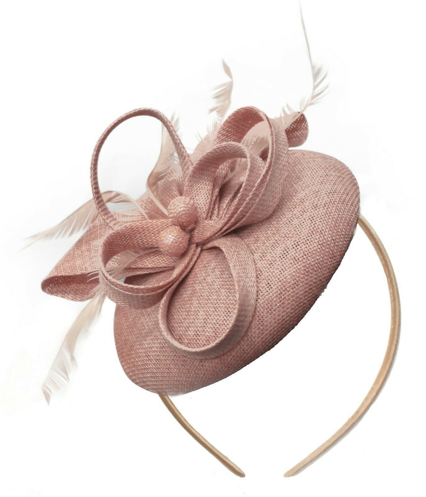 Dusty Dusky Pink Round Pillbox Bow Sinamay Headband Fascinator Weddings Ascot Hatinator Races