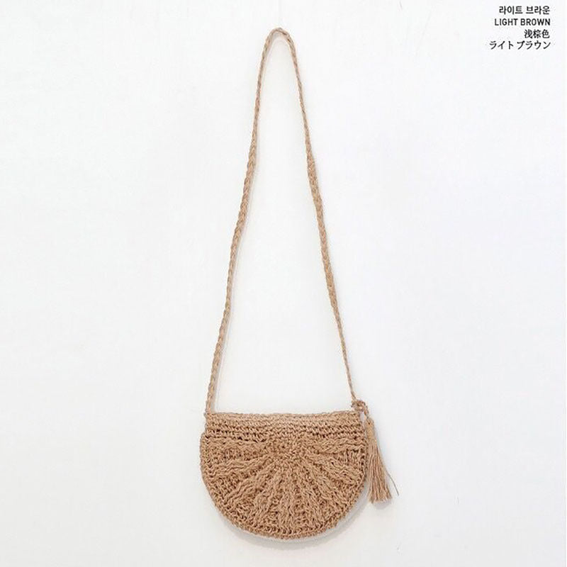 Women's Fashion Casual Handmade Straw Woven Shoulder Tassel Beach Bag