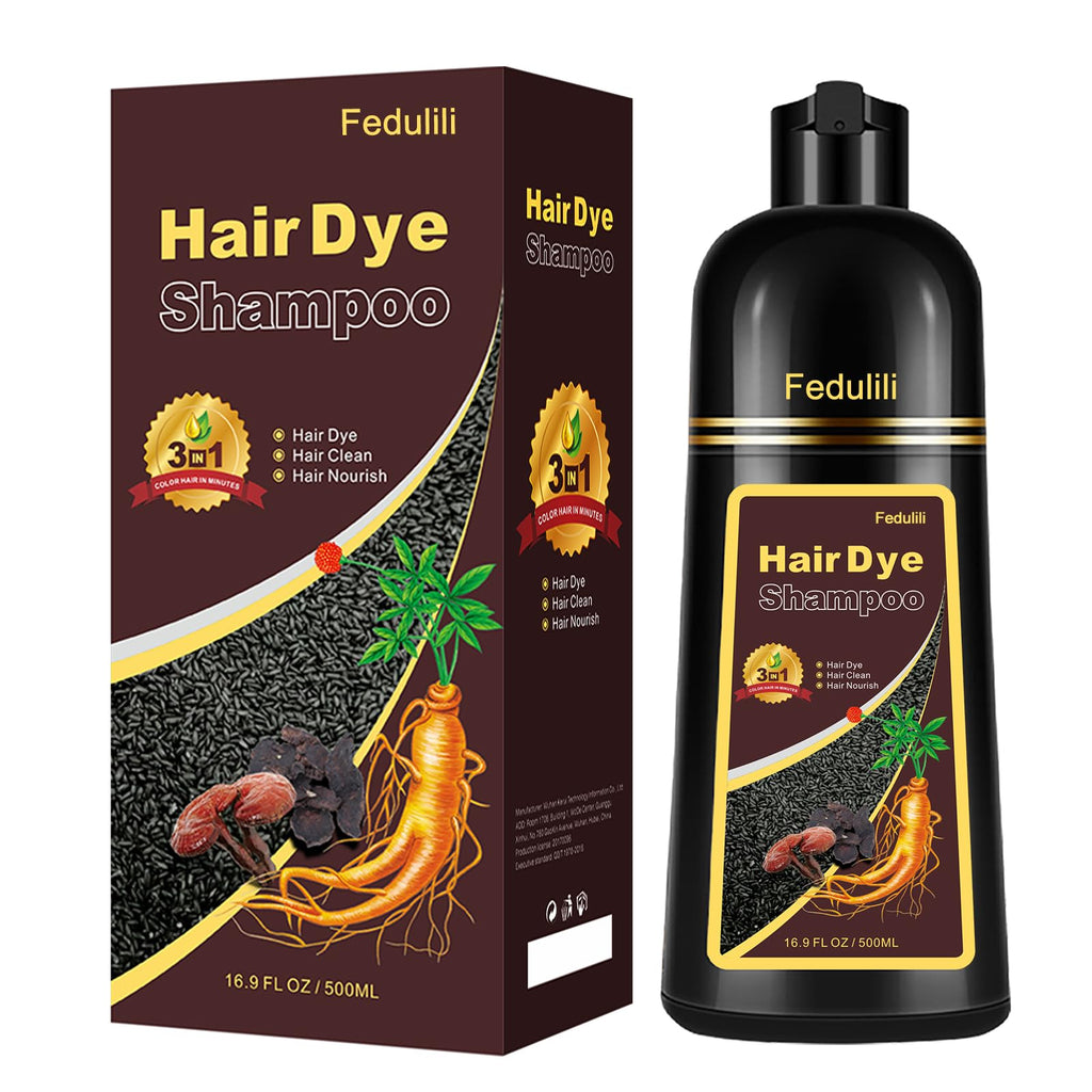 Fedulili Instant Dark Red Wine Hair Dye Shampoo – 100% Gray Coverage, 17.5 Fl Oz