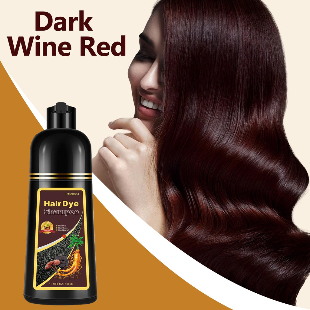 Fedulili Instant Dark Red Wine Hair Dye Shampoo – 100% Gray Coverage, 17.5 Fl Oz