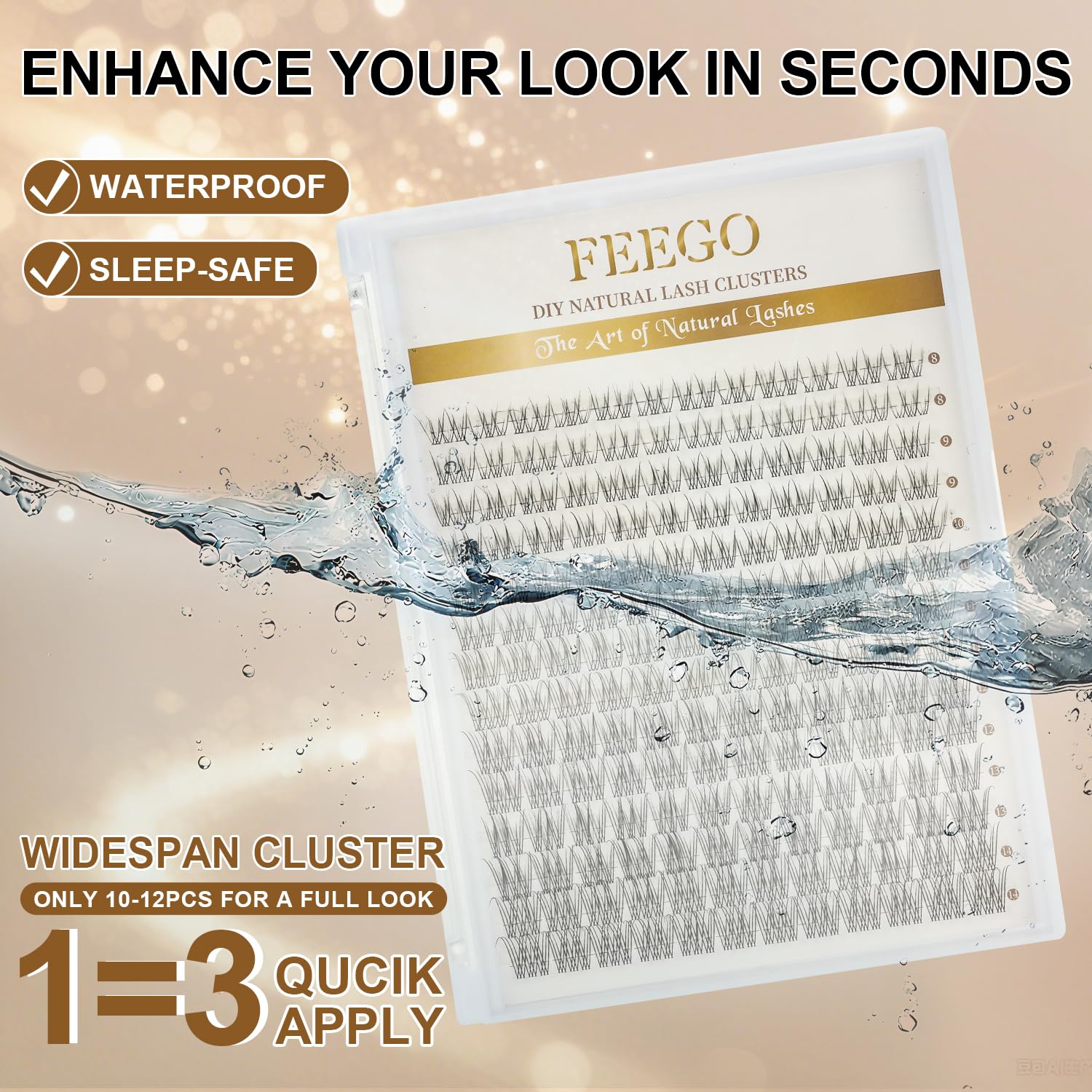 FEEGO Natural Lash Extension Kit 168Pcs – DIY Lash Clusters with Glue & Tweezers (8–14mm)