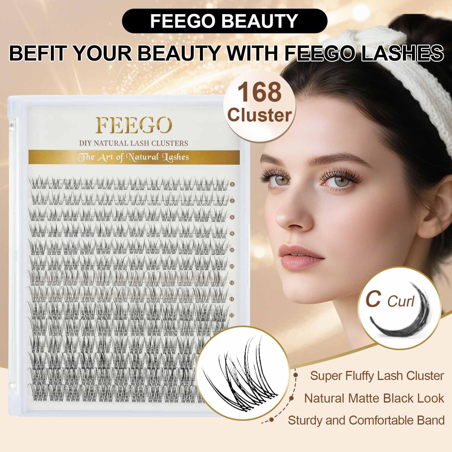 FEEGO Natural Lash Extension Kit 168Pcs – DIY Lash Clusters with Glue & Tweezers (8–14mm)