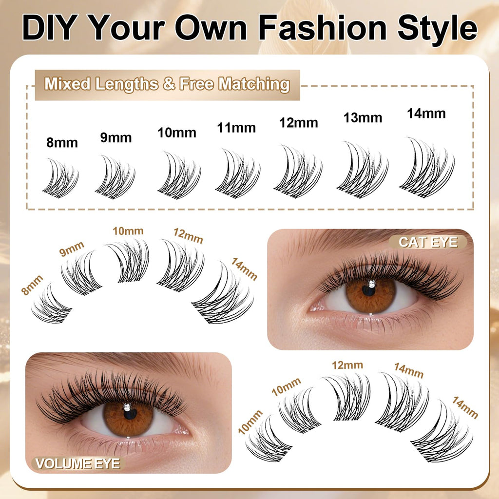 FEEGO Natural Lash Extension Kit 168Pcs – DIY Lash Clusters with Glue & Tweezers (8–14mm)