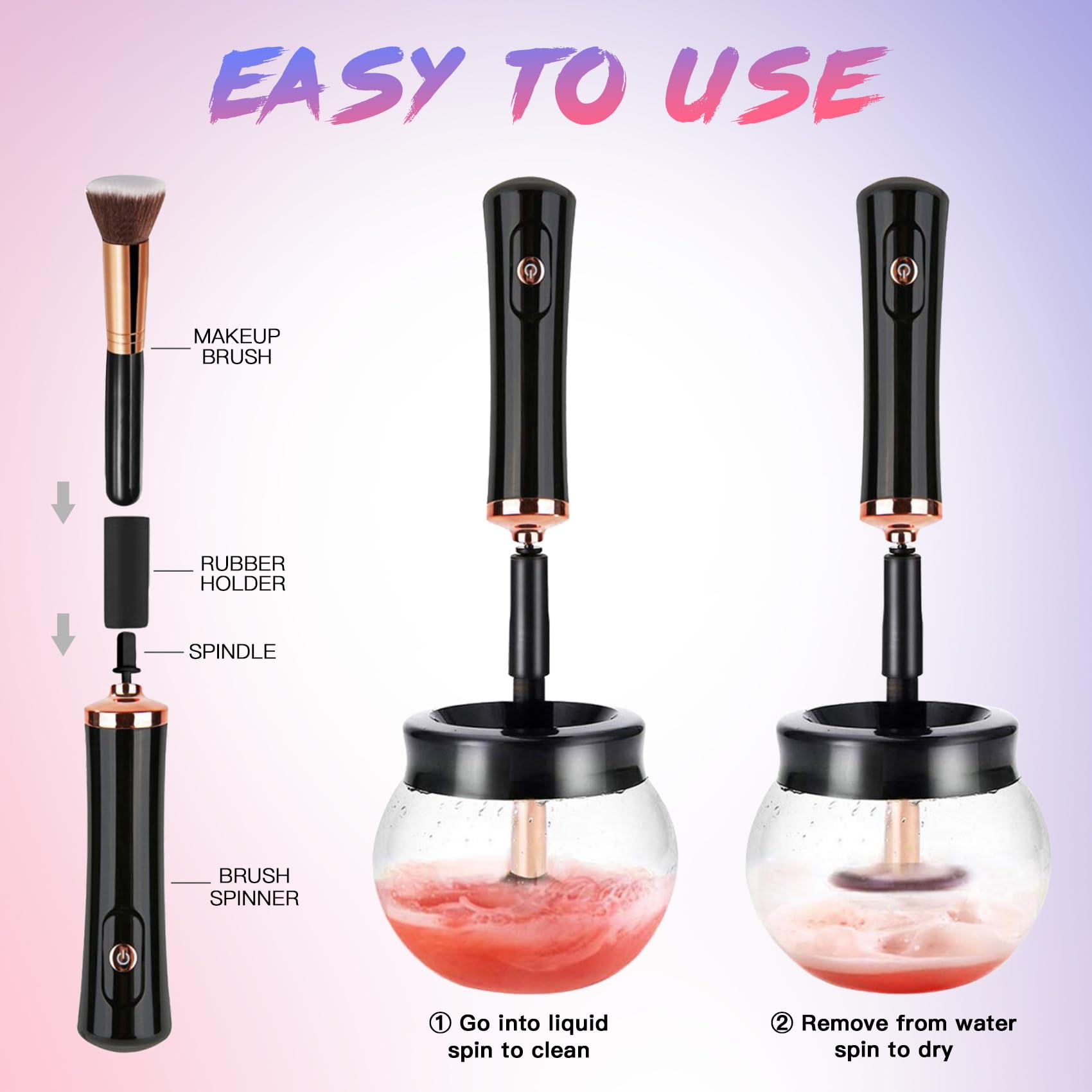 FEIMINI Makeup Brush Cleaner Machine – Ultra-Fast Electric Clean & Dry for Most Brush Sizes
