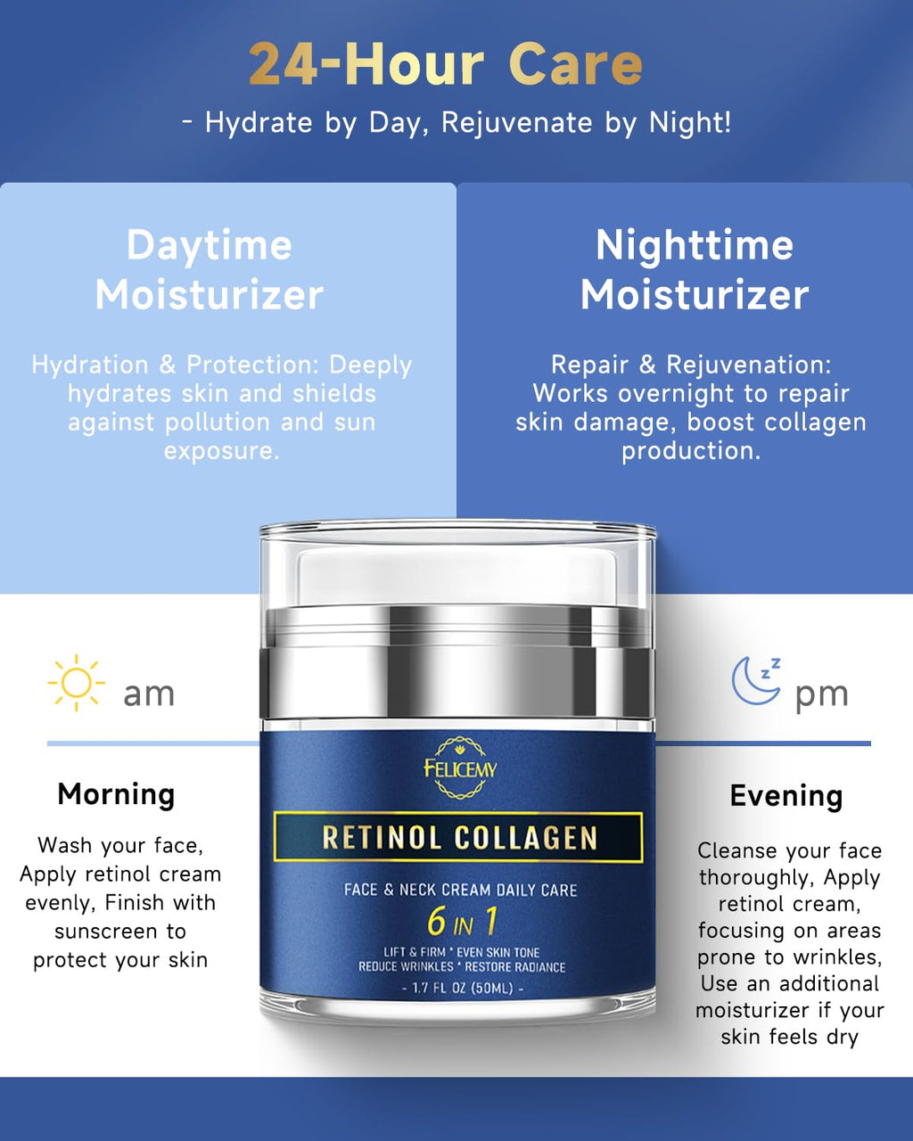 Felicemy 6-in-1 Face Cream for Men - 1.7 Fl Oz | Retinol, Hyaluronic Acid, Dead Sea Minerals