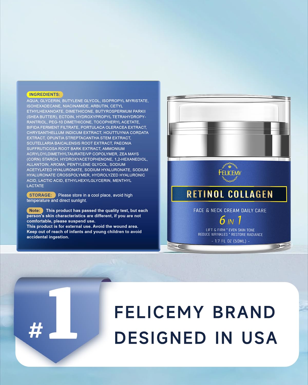 Felicemy 6-in-1 Face Cream for Men - 1.7 Fl Oz | Retinol, Hyaluronic Acid, Dead Sea Minerals