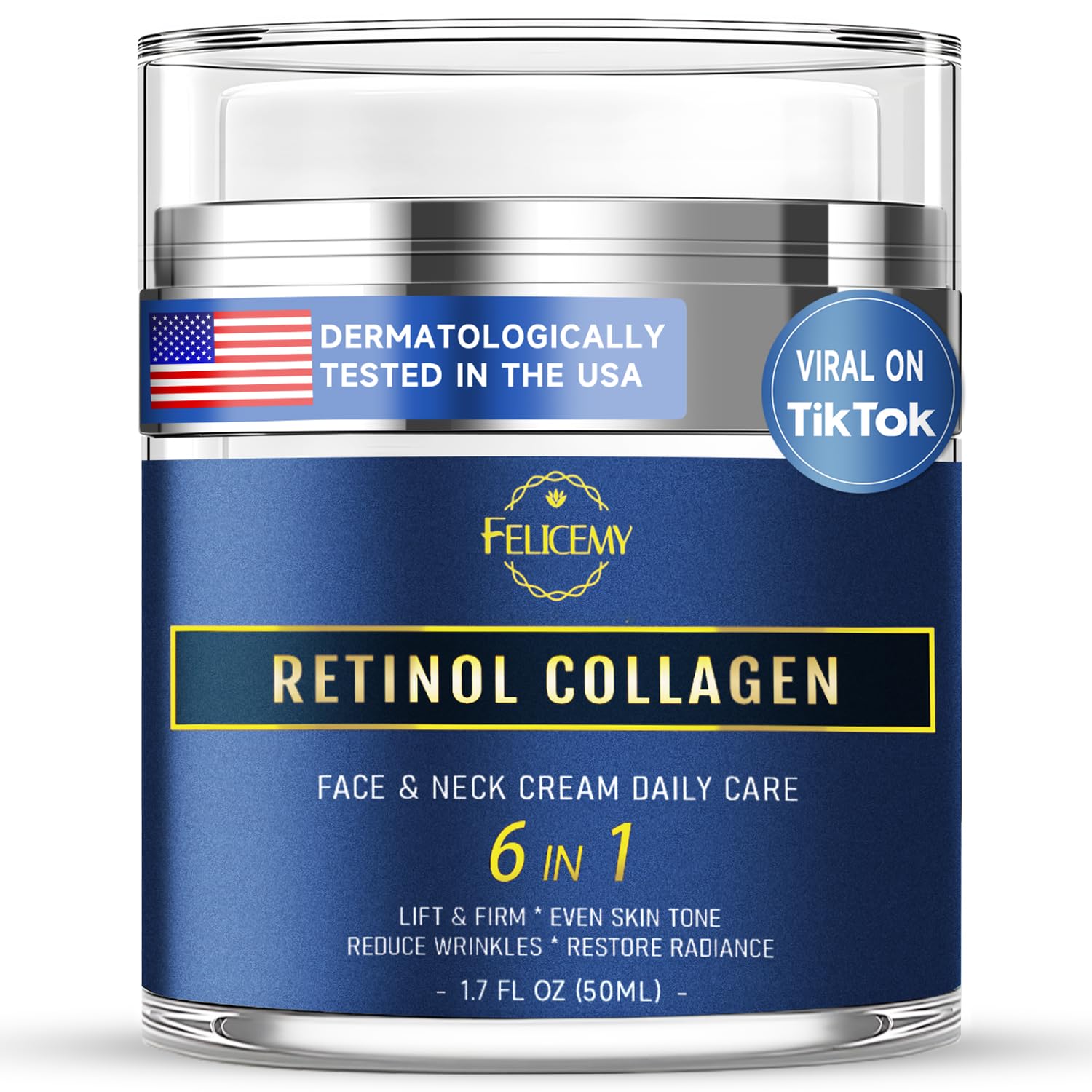 Felicemy 6-in-1 Face Cream for Men - 1.7 Fl Oz | Retinol, Hyaluronic Acid, Dead Sea Minerals
