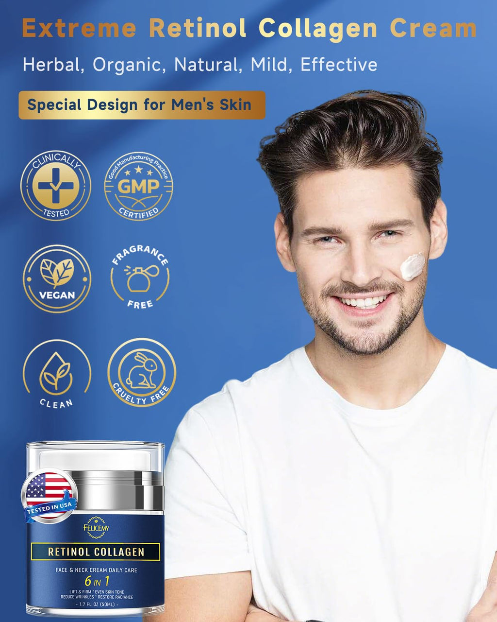 Felicemy 6-in-1 Face Cream for Men - 1.7 Fl Oz | Retinol, Hyaluronic Acid, Dead Sea Minerals