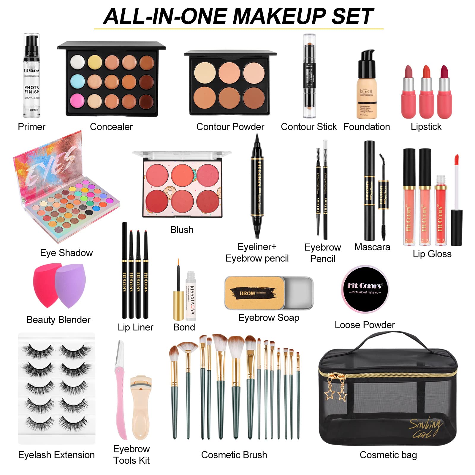 Fenshine Makeup Set – Complete Starter Kit with Travel Bag
