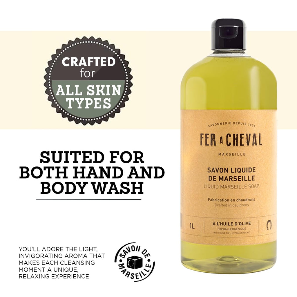 Fer à Cheval Olive Oil Marseille Liquid Soap 1L – Hypoallergenic, Natural & Eco-Friendly
